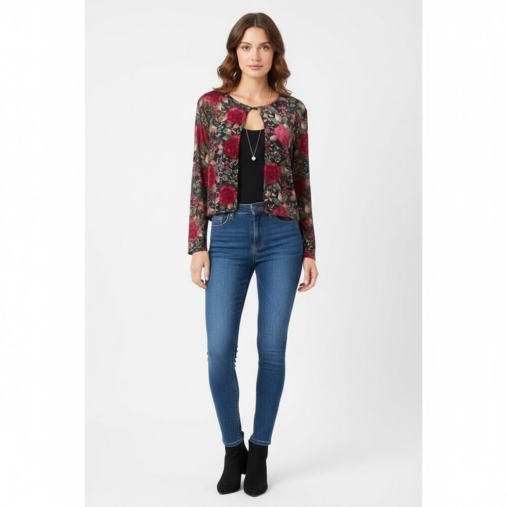 Vintage One Button Semi Sheer Velvet Iridescent Cardigan